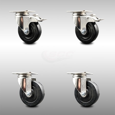 Service Caster 4 Inch 316SS Hard Rubber Wheel Swivel Top Plate Caster Lock Brakes SCC, 2PK SCC-SS316TTL20S414-HRS-2-S-2